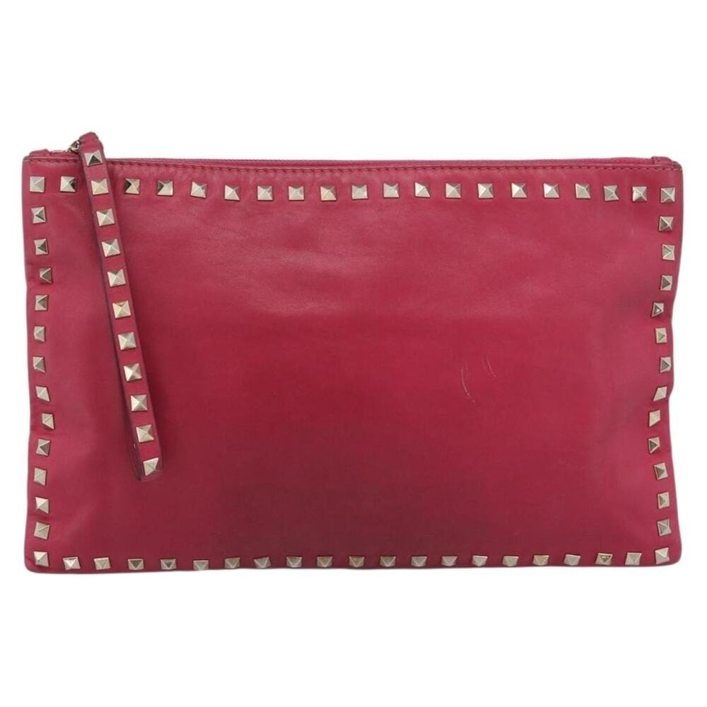 Valentino Leather Studs Clutch Pink